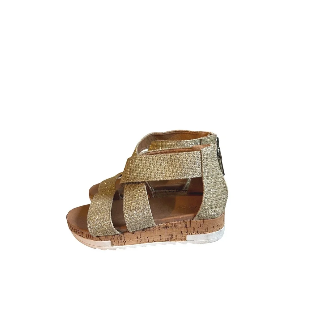 Tahari Kids Gold Glitter Wedge Sandals Crisscross Straps Back Zip Size 12
